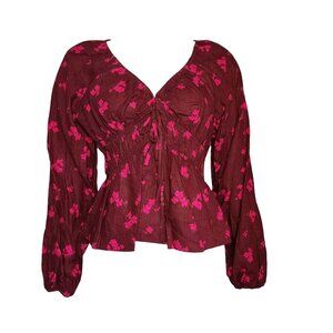 NWT UNIVERSAL THREAD Purple Pink Floral Long Sleeve Crop Top Womens Size S Small